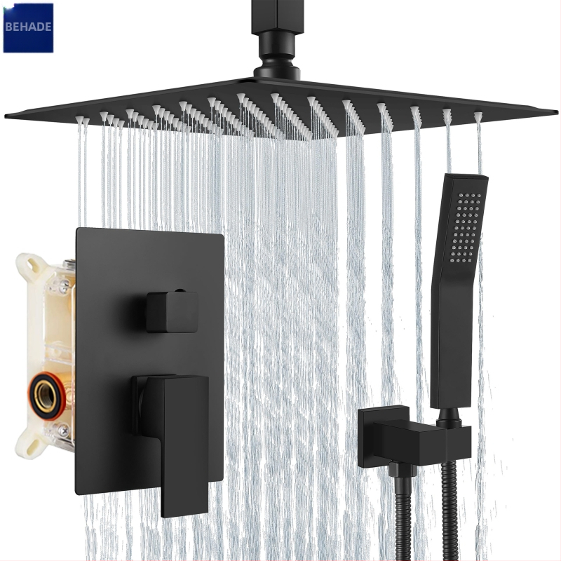 Paslėpta dušo sistema, varinis korpusas, lietaus funkcija, kvadratinė forma, modelis 079 US Gauge