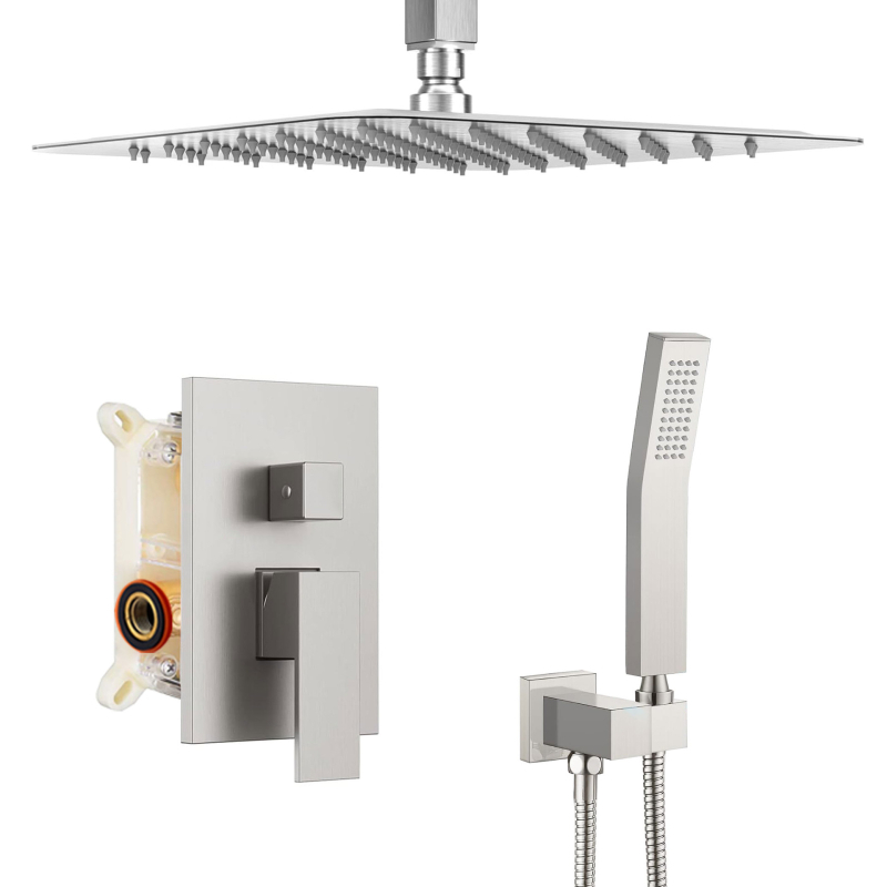 Paslėpta dušo sistema, varinis korpusas, lietaus funkcija, kvadratinė forma, modelis 079 US Gauge