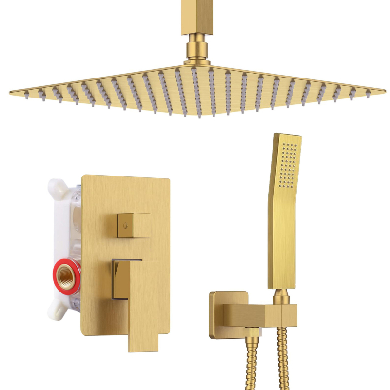 Paslėpta dušo sistema, varinis korpusas, lietaus funkcija, kvadratinė forma, modelis 079 US Gauge