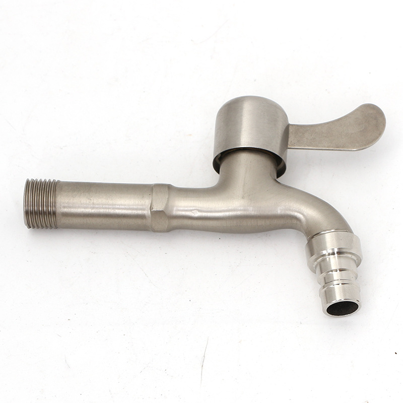 Βρύση τοίχου από κράμα ψευδαργύρου με εσωτερικό πυρήνα βαλβίδας χαλκού, κατάλληλη για πλυντήριο, μπαλκόνι και νιπτήρα, 0–90°C, 1 bar, συνδέσεις εισόδου/εξόδου 4/6, μοντέλο JY-064, φινίρισμα με γραμμές