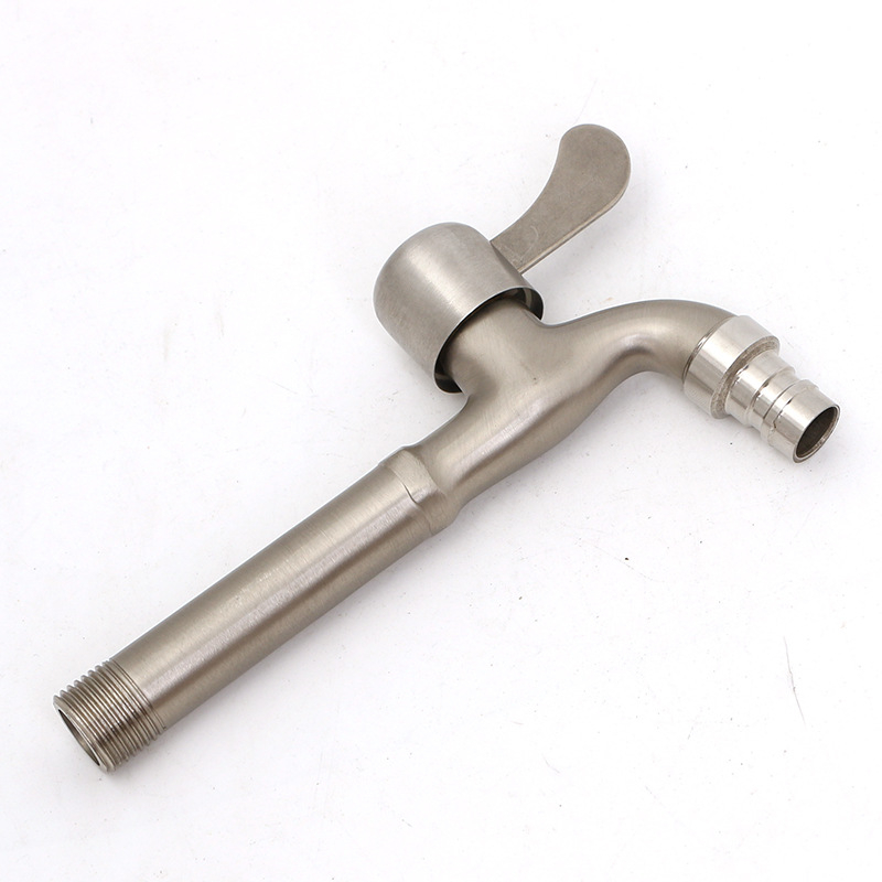 Βρύση τοίχου από κράμα ψευδαργύρου με εσωτερικό πυρήνα βαλβίδας χαλκού, κατάλληλη για πλυντήριο, μπαλκόνι και νιπτήρα, 0–90°C, 1 bar, συνδέσεις εισόδου/εξόδου 4/6, μοντέλο JY-064, φινίρισμα με γραμμές