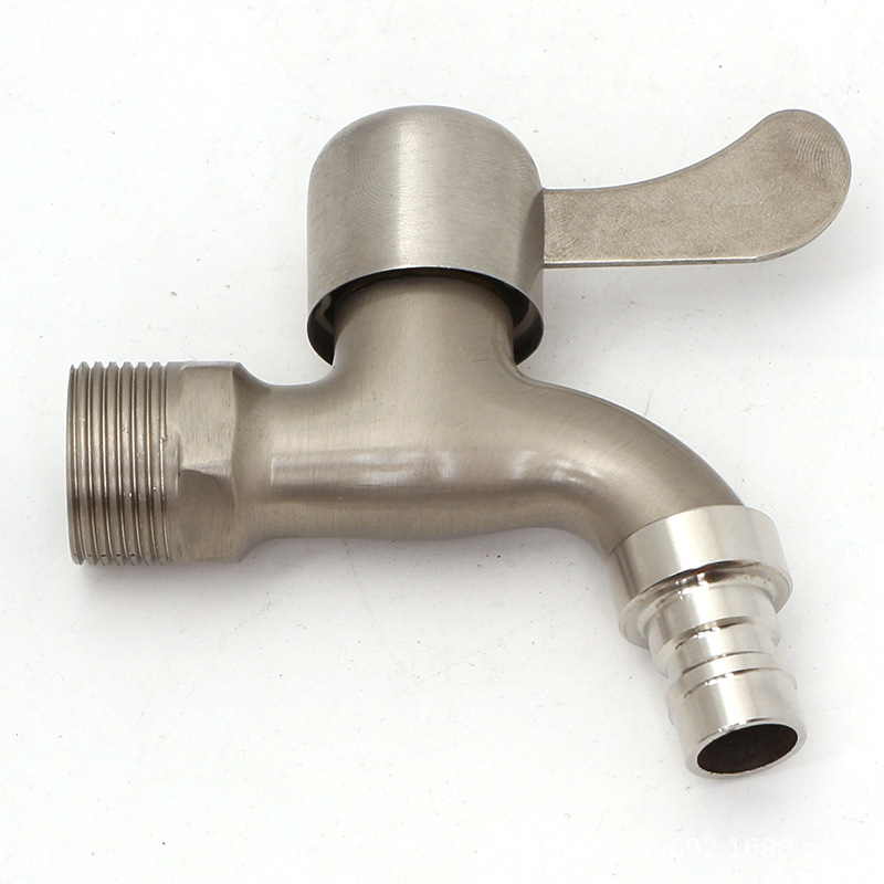 Βρύση τοίχου από κράμα ψευδαργύρου με εσωτερικό πυρήνα βαλβίδας χαλκού, κατάλληλη για πλυντήριο, μπαλκόνι και νιπτήρα, 0–90°C, 1 bar, συνδέσεις εισόδου/εξόδου 4/6, μοντέλο JY-064, φινίρισμα με γραμμές