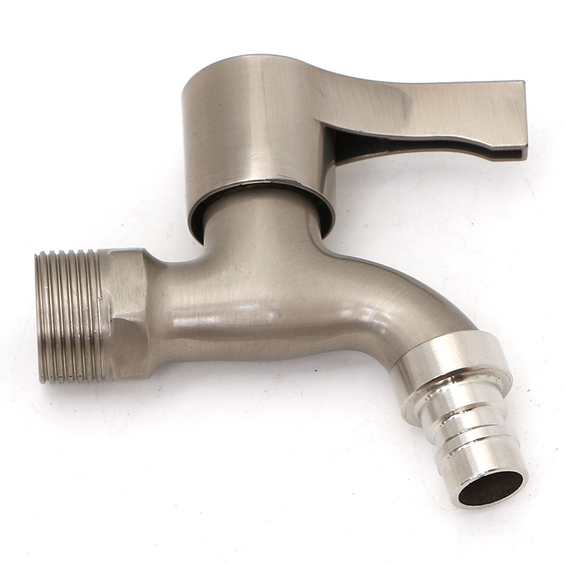 Βρύση τοίχου από κράμα ψευδαργύρου με εσωτερικό πυρήνα βαλβίδας χαλκού, κατάλληλη για πλυντήριο, μπαλκόνι και νιπτήρα, 0–90°C, 1 bar, συνδέσεις εισόδου/εξόδου 4/6, μοντέλο JY-064, φινίρισμα με γραμμές