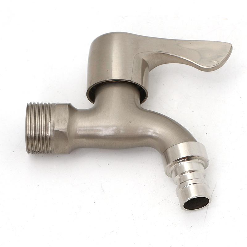 Βρύση τοίχου από κράμα ψευδαργύρου με εσωτερικό πυρήνα βαλβίδας χαλκού, κατάλληλη για πλυντήριο, μπαλκόνι και νιπτήρα, 0–90°C, 1 bar, συνδέσεις εισόδου/εξόδου 4/6, μοντέλο JY-064, φινίρισμα με γραμμές