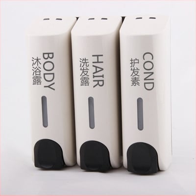 Dozatorius muilui ir vonios/šampūno dėžutė – ABS, 500 g, injekcinis formavimas, šiuolaikinis minimalistinis stilius, rankinis spaudimas