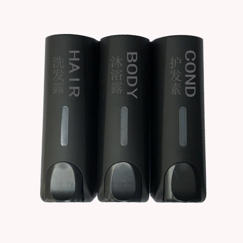 Dozatorius muilui ir vonios/šampūno dėžutė – ABS, 500 g, injekcinis formavimas, šiuolaikinis minimalistinis stilius, rankinis spaudimas