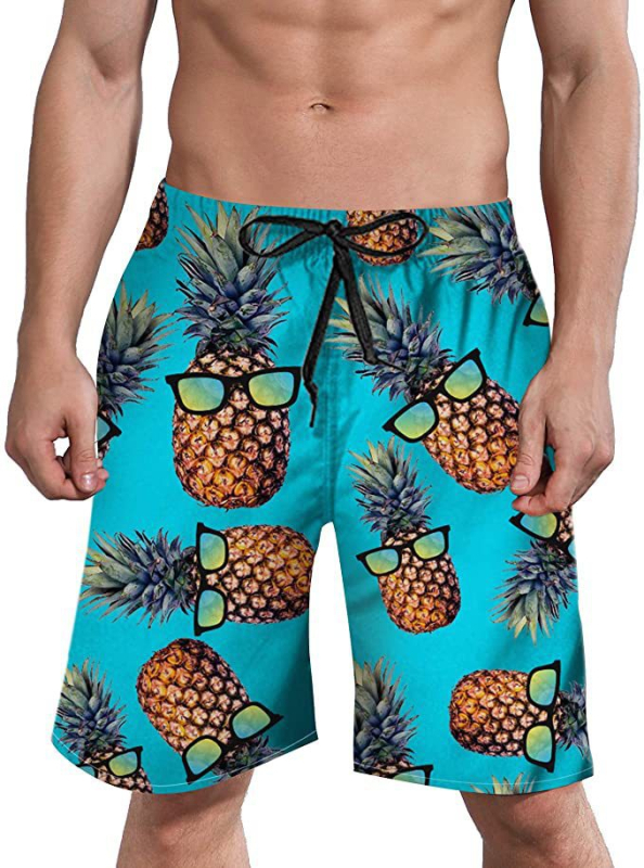 Ανδρικά μαγιό παραλίας με 3D εκτύπωση, γρήγορο στέγνωμα, Καλοκαίρι 2023, πολυεστέρας 80% σε ανάμειξη χημικών ινών, μινιμαλιστικό σχέδιο