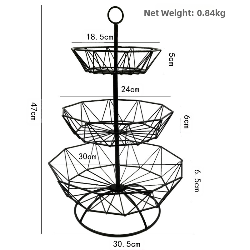 Кована железна кошница за плодове, нордичен трислоен дизайн, семпъл стил, за плодове, бонбони и сушени плодове, 2021 първокласно качество
