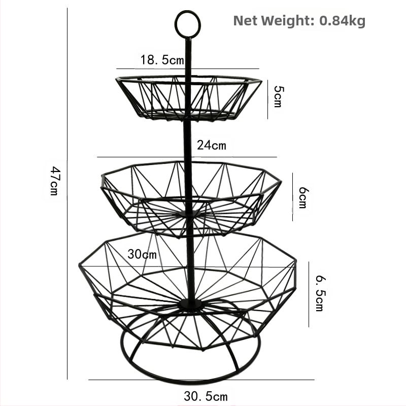 Кована железна кошница за плодове, нордичен трислоен дизайн, семпъл стил, за плодове, бонбони и сушени плодове, 2021 първокласно качество