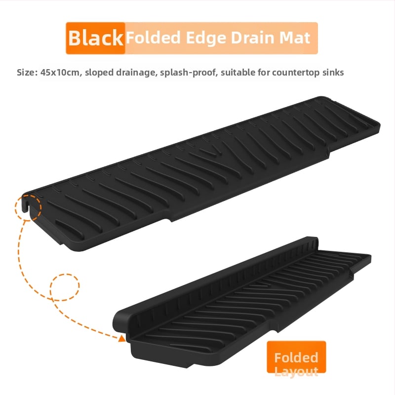 Kvadrātveida silikona drenāžas paliktnis izlietnei ar slīpo drenāžu un šļakstīšanās aizsardzību