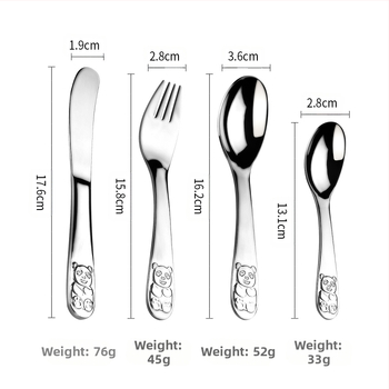 Vaikų peilio ir šakutės komplektas iš nerūdijančio plieno, karikatūrinis lokys, 410 nerūdijantis plienas, veidrodinis poliravimas, pritaikymas įmanomas