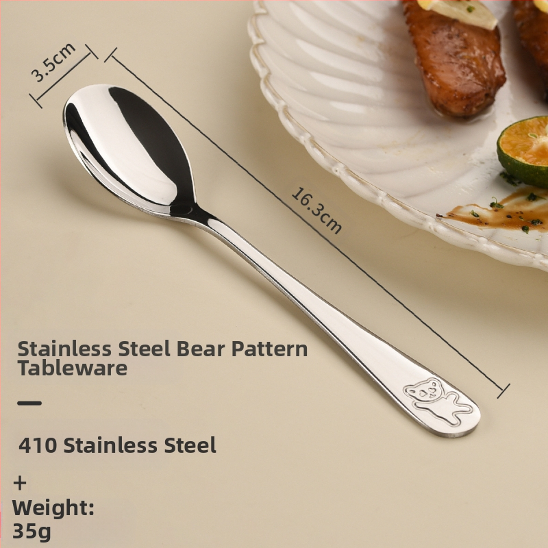 Vaikų peilio ir šakutės komplektas iš nerūdijančio plieno, karikatūrinis lokys, 410 nerūdijantis plienas, veidrodinis poliravimas, pritaikymas įmanomas