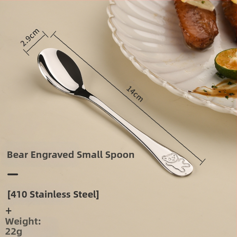 Vaikų peilio ir šakutės komplektas iš nerūdijančio plieno, karikatūrinis lokys, 410 nerūdijantis plienas, veidrodinis poliravimas, pritaikymas įmanomas