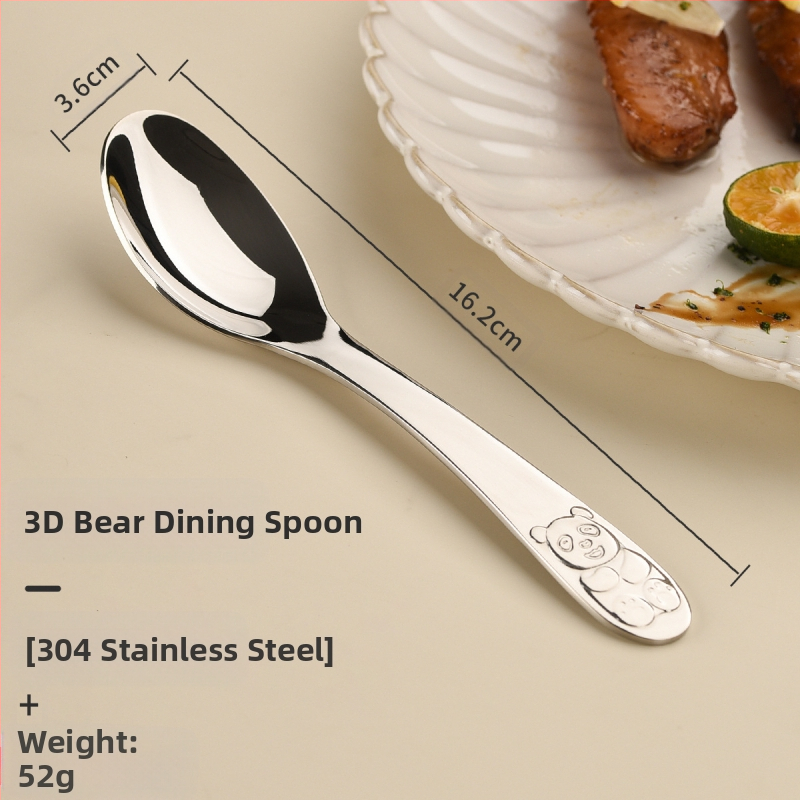 Vaikų peilio ir šakutės komplektas iš nerūdijančio plieno, karikatūrinis lokys, 410 nerūdijantis plienas, veidrodinis poliravimas, pritaikymas įmanomas