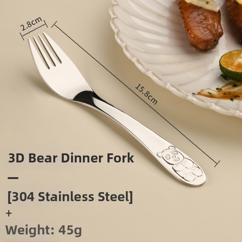 Vaikų peilio ir šakutės komplektas iš nerūdijančio plieno, karikatūrinis lokys, 410 nerūdijantis plienas, veidrodinis poliravimas, pritaikymas įmanomas