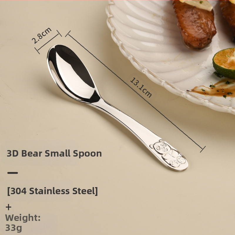 Vaikų peilio ir šakutės komplektas iš nerūdijančio plieno, karikatūrinis lokys, 410 nerūdijantis plienas, veidrodinis poliravimas, pritaikymas įmanomas