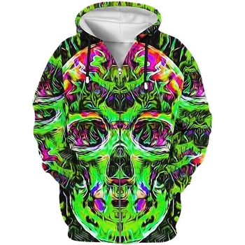 Φούτερ με κουκούλα και φερμουάρ, 3D εκτύπωση κρανίου, άνετη γραμμή, 100% πολυεστέρας