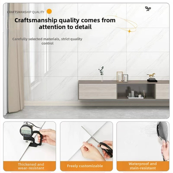 Αυτοκόλλητο PVC τοίχου με επίπεδη εμφάνιση μαρμάρου, αδιάβροχο, ανθεκτικό στη βρωμιά, τετράγωνο μοτίβο