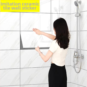 Αυτοκόλλητο PVC τοίχου με επίπεδη εμφάνιση μαρμάρου, αδιάβροχο, ανθεκτικό στη βρωμιά, τετράγωνο μοτίβο