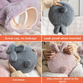 Μπουκάλι ζεστού νερού από βελούδινο ύφασμα, χαριτωμένος σχεδιασμός; PVC υψηλής πυκνότητας; θέρμανση με γέμισμα νερού; πολυλειτουργική χρήση για χέρια, πόδια, μέση, κοιλιά, κεφάλι και πλάτη; θερμό και κρύο διπλής χρήσης.