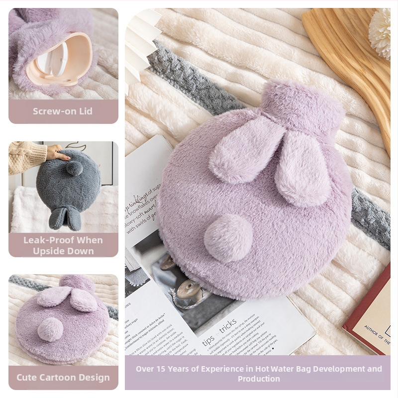 Μπουκάλι ζεστού νερού από βελούδινο ύφασμα, χαριτωμένος σχεδιασμός; PVC υψηλής πυκνότητας; θέρμανση με γέμισμα νερού; πολυλειτουργική χρήση για χέρια, πόδια, μέση, κοιλιά, κεφάλι και πλάτη; θερμό και κρύο διπλής χρήσης.