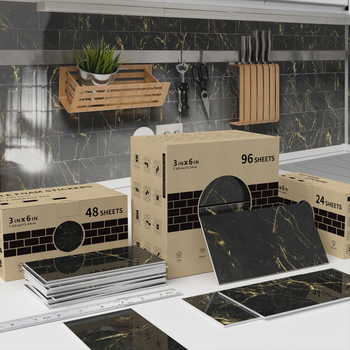 PET 3D sienos lipdukas – lipnus, atsparus vandeniui ir aliejui atsparus sienų dekorui svetainei, virtuvei ir voniai – modernus minimalistinis stilus