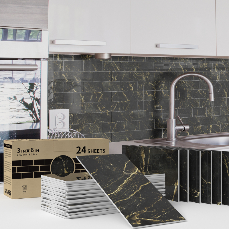 PET 3D sienos lipdukas – lipnus, atsparus vandeniui ir aliejui atsparus sienų dekorui svetainei, virtuvei ir voniai – modernus minimalistinis stilus