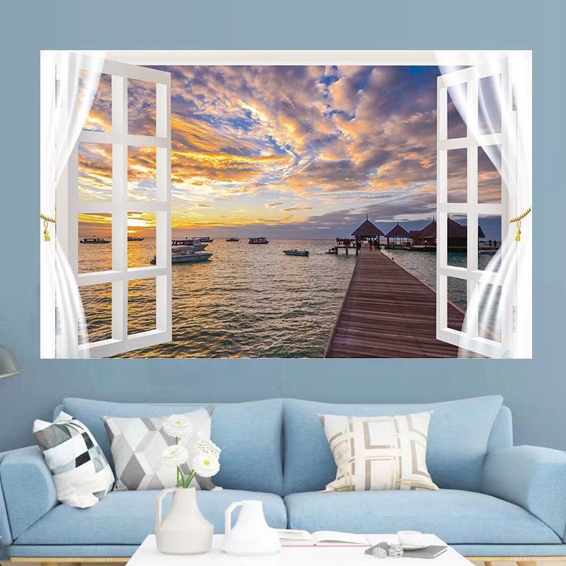 Αυτοκόλλητο τοίχου με θαλάσσιο τοπίο - αυτοκόλλητο PVC, χωρίς πλαίσιο, τοπίο για σαλόνι και υπνοδωμάτιο (Inkjet Εκτύπωση)