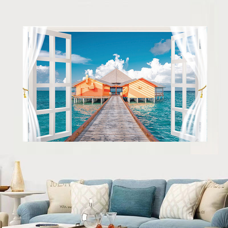 Αυτοκόλλητο τοίχου με θαλάσσιο τοπίο - αυτοκόλλητο PVC, χωρίς πλαίσιο, τοπίο για σαλόνι και υπνοδωμάτιο (Inkjet Εκτύπωση)
