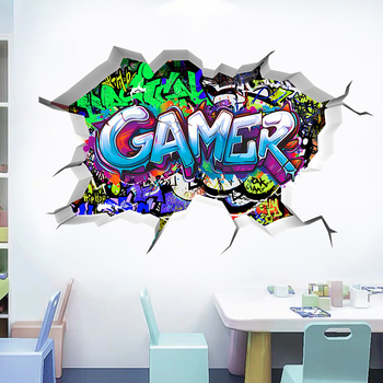 3D žaidimų sienos plakatas lipdukas; PVC medžiaga, prekės ženklas Ailin, 1 vnt., dekoratyvinis plokščias sienos lipdukas svetainei, miegamajam ar studijai