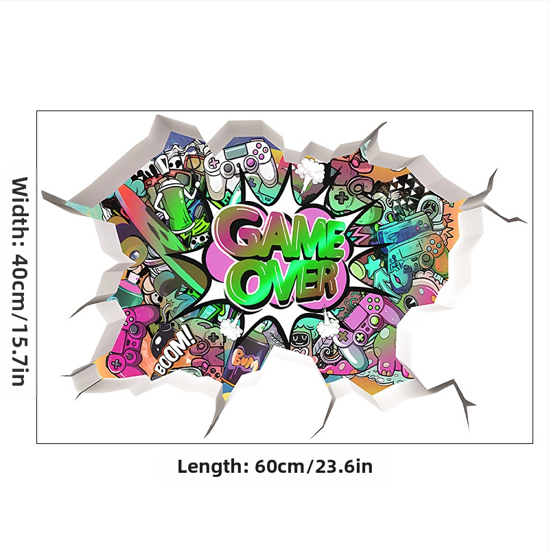 3D žaidimų sienos plakatas lipdukas; PVC medžiaga, prekės ženklas Ailin, 1 vnt., dekoratyvinis plokščias sienos lipdukas svetainei, miegamajam ar studijai