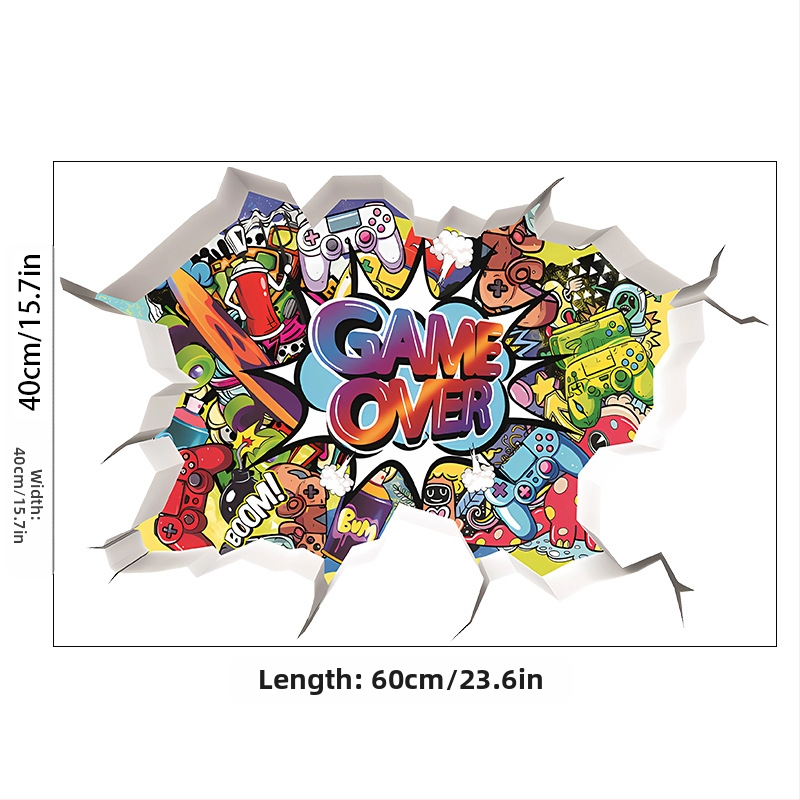 3D žaidimų sienos plakatas lipdukas; PVC medžiaga, prekės ženklas Ailin, 1 vnt., dekoratyvinis plokščias sienos lipdukas svetainei, miegamajam ar studijai