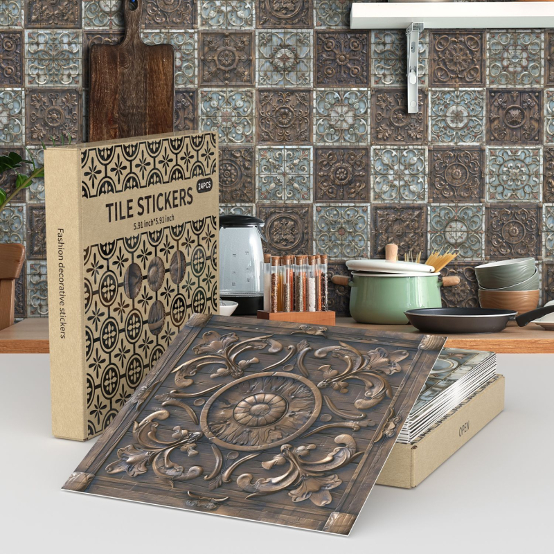 Europos gėlių plytų sienų lipdukai, 24 vnt., PVC, lipnios, atsparios vandeniui