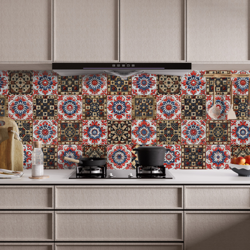 Europos gėlių plytų sienų lipdukai, 24 vnt., PVC, lipnios, atsparios vandeniui