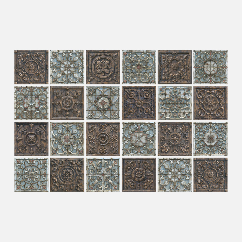 Europos gėlių plytų sienų lipdukai, 24 vnt., PVC, lipnios, atsparios vandeniui