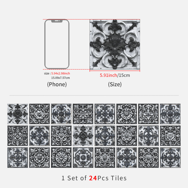 Europos gėlių plytų sienų lipdukai, 24 vnt., PVC, lipnios, atsparios vandeniui