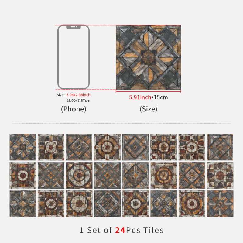 Europos gėlių plytų sienų lipdukai, 24 vnt., PVC, lipnios, atsparios vandeniui