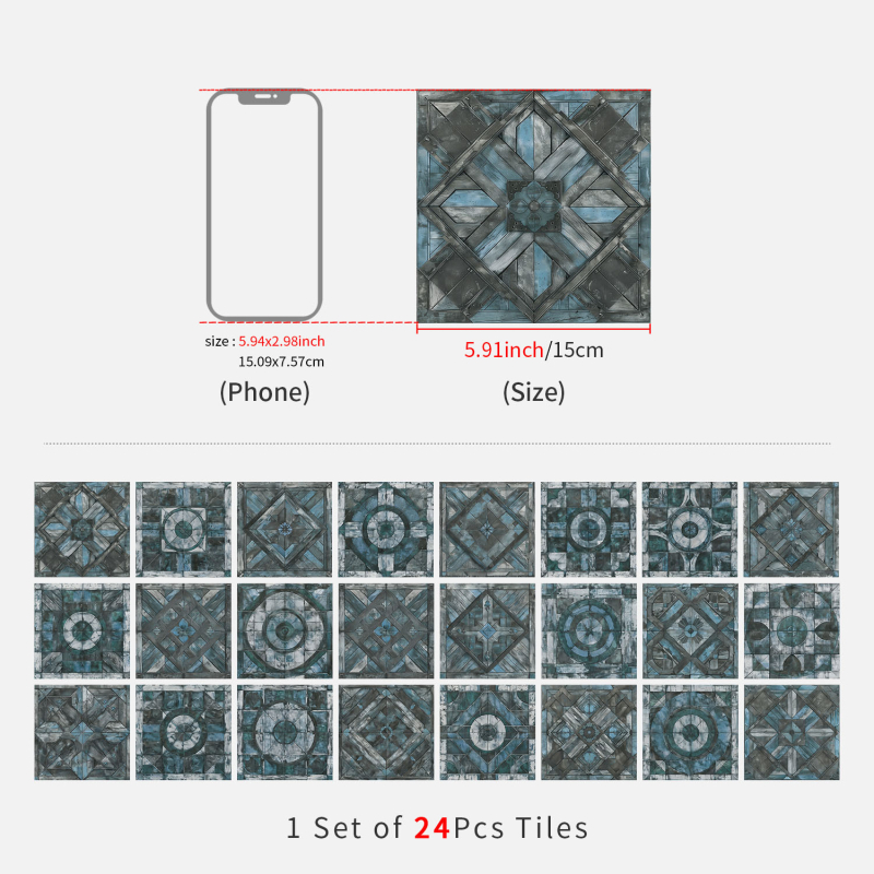 Europos gėlių plytų sienų lipdukai, 24 vnt., PVC, lipnios, atsparios vandeniui