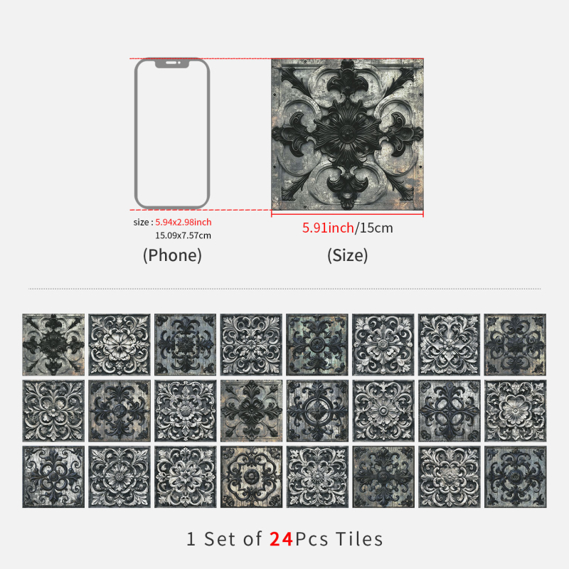 Europos gėlių plytų sienų lipdukai, 24 vnt., PVC, lipnios, atsparios vandeniui