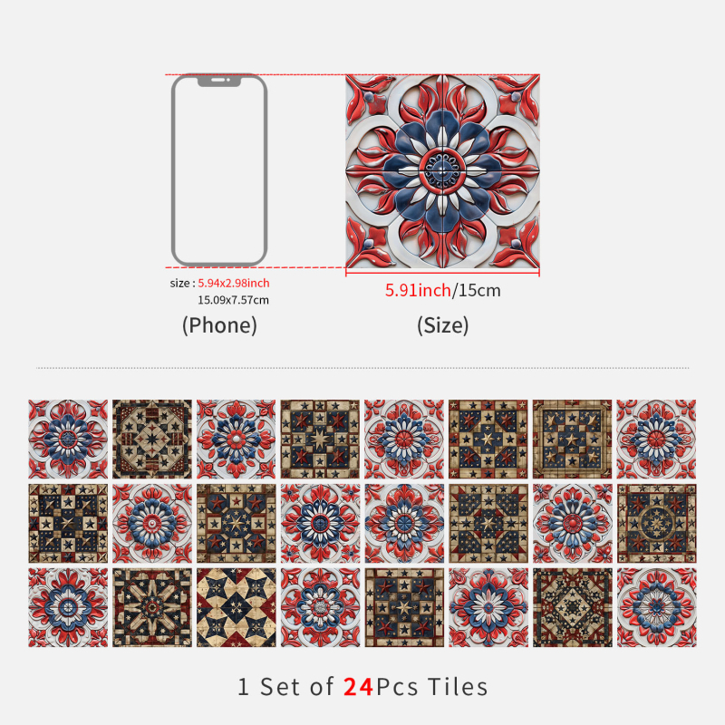 Europos gėlių plytų sienų lipdukai, 24 vnt., PVC, lipnios, atsparios vandeniui