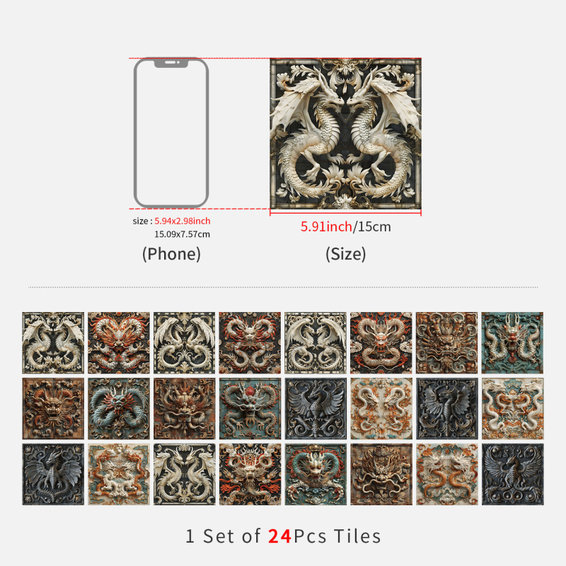 Europos gėlių plytų sienų lipdukai, 24 vnt., PVC, lipnios, atsparios vandeniui