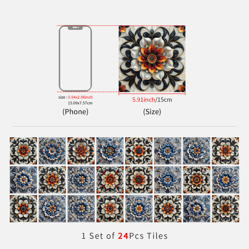 Europos gėlių plytų sienų lipdukai, 24 vnt., PVC, lipnios, atsparios vandeniui