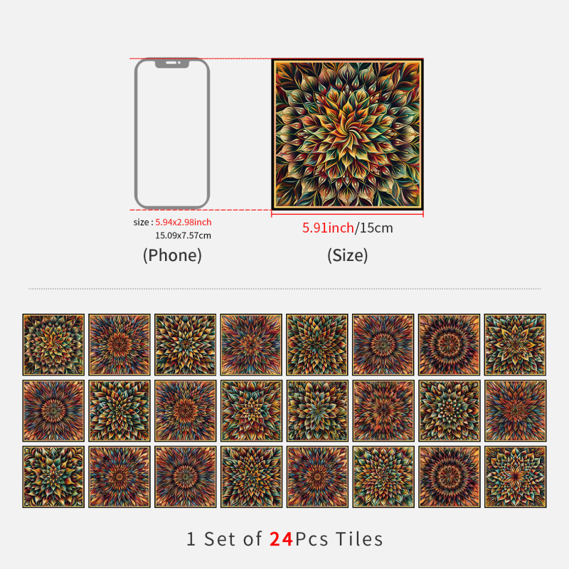 Europos gėlių plytų sienų lipdukai, 24 vnt., PVC, lipnios, atsparios vandeniui