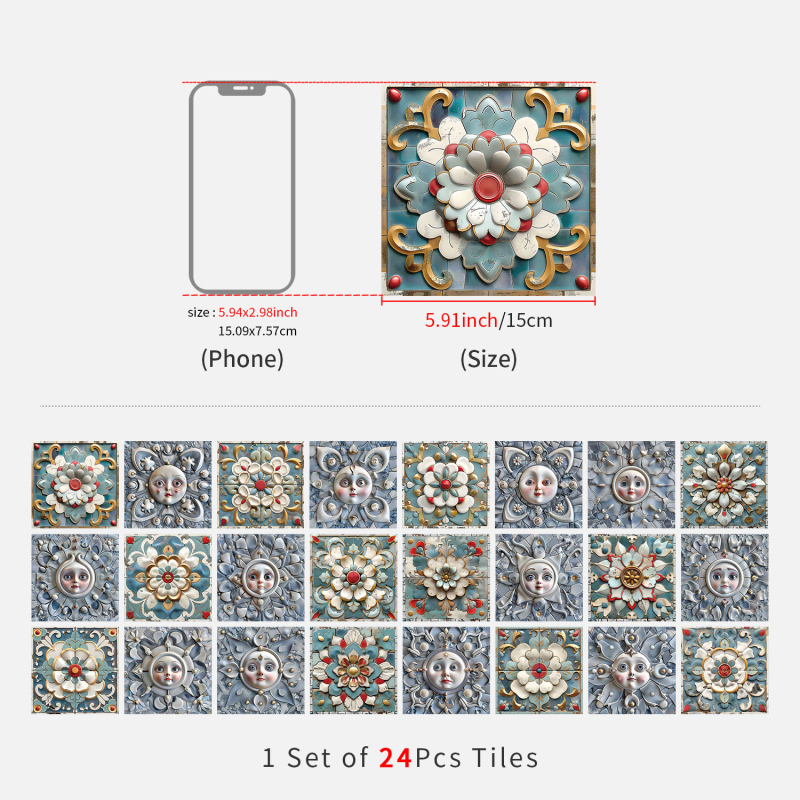 Europos gėlių plytų sienų lipdukai, 24 vnt., PVC, lipnios, atsparios vandeniui