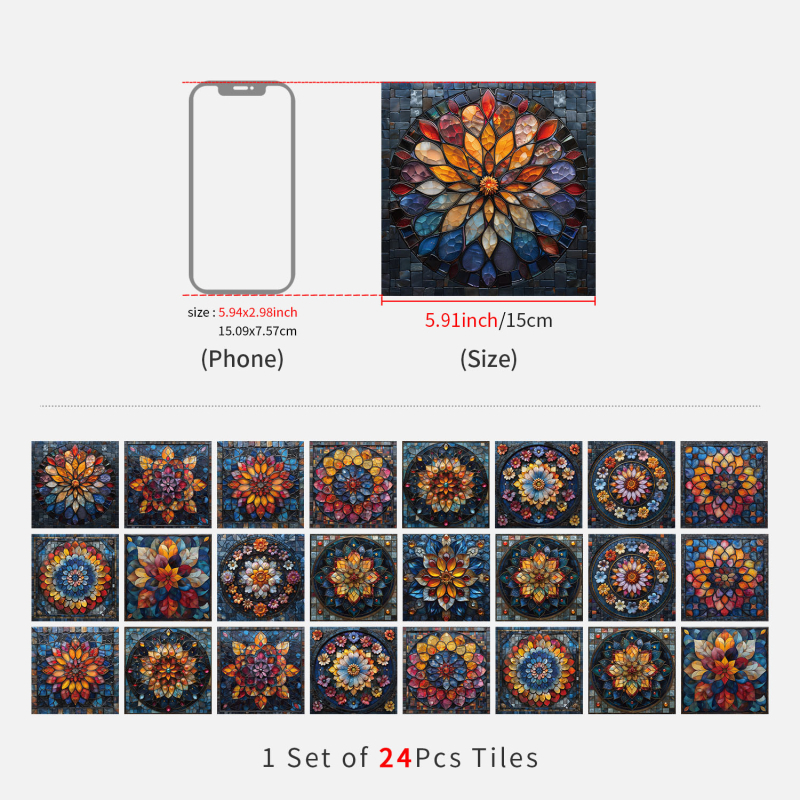 Europos gėlių plytų sienų lipdukai, 24 vnt., PVC, lipnios, atsparios vandeniui