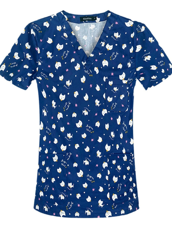 Женска тениска с 3D флорален принт и джоб, полиестерна тъкан 80–90%, V-образно деколте, къс ръкав