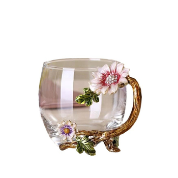 Arbatos puodelis su rankenėle, atsparus karščiui stiklas, rankų dažytas ir elektroplatuotas, dovanos dėžutė