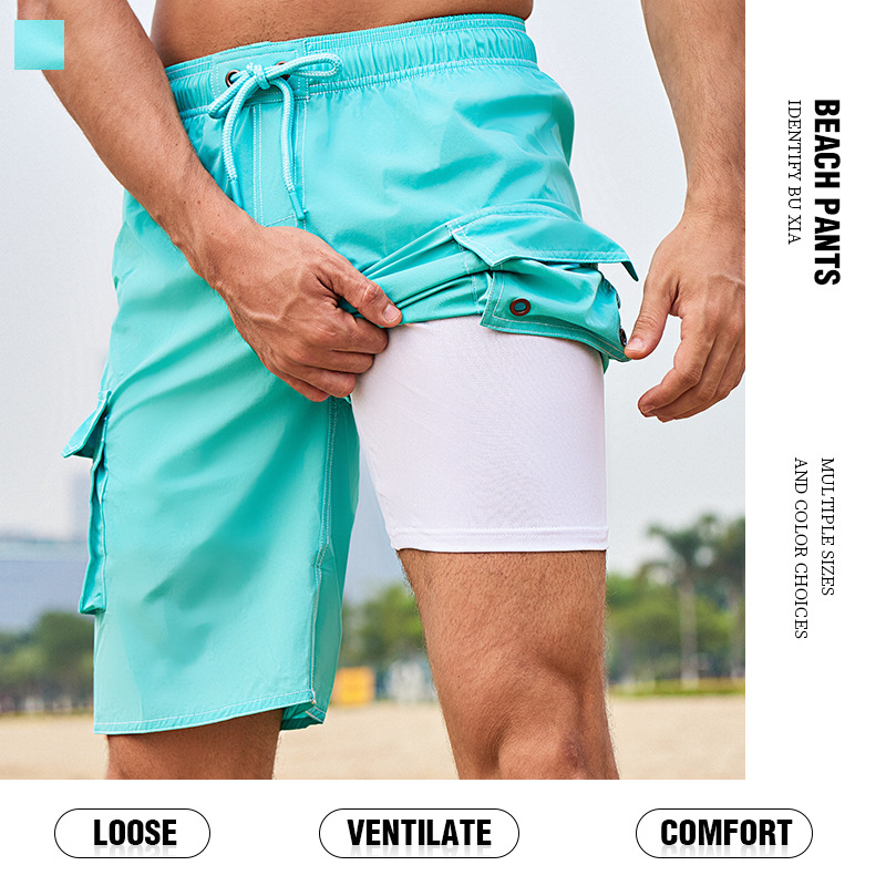 Παραθαλάσσια ανδρικά σορτς, αθλητικό στυλ, πολυεστέρας 94% σε μείξη ινών, με τσέπες, μικροελαστικότητα, ίσιο πανί