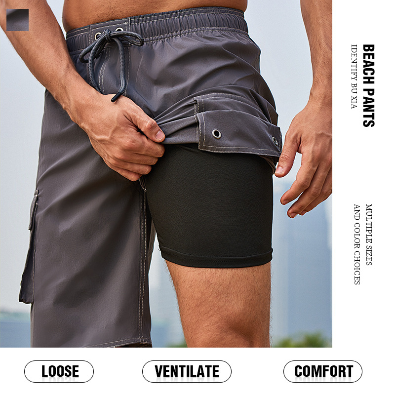 Παραθαλάσσια ανδρικά σορτς, αθλητικό στυλ, πολυεστέρας 94% σε μείξη ινών, με τσέπες, μικροελαστικότητα, ίσιο πανί