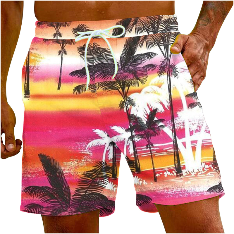 Ανδρικά παντελόνια παραλίας Χαβάης, 3D ψηφιακή εκτύπωση, μοτίβο φοίνικα, πολυεστέρας 90%